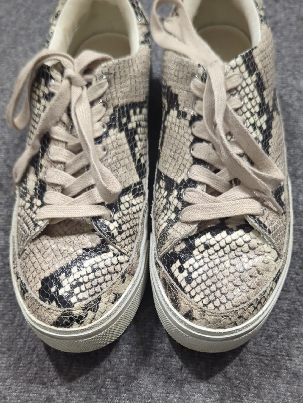 AllSaints Shoes Womens 39 Leather Beige Black Snake-Print Sneakers Trish Revolve - Picture 3 of 10